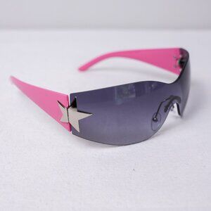 y2k rimless style pink star wrap sunglasses